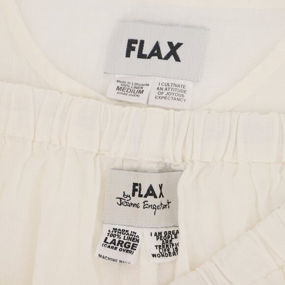 FLAX Two Piece 100% Linen Button Front Top (M) & Pull-On Pant (L) Off-White Ecru - Picture 10 of 10